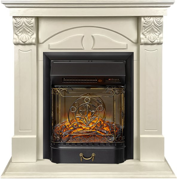 Каминокомплект Dublin (деревянный) RUSTIC (Разборный) - Слоновая кость с очагом Majestic FX M Black RC в Новосибирске