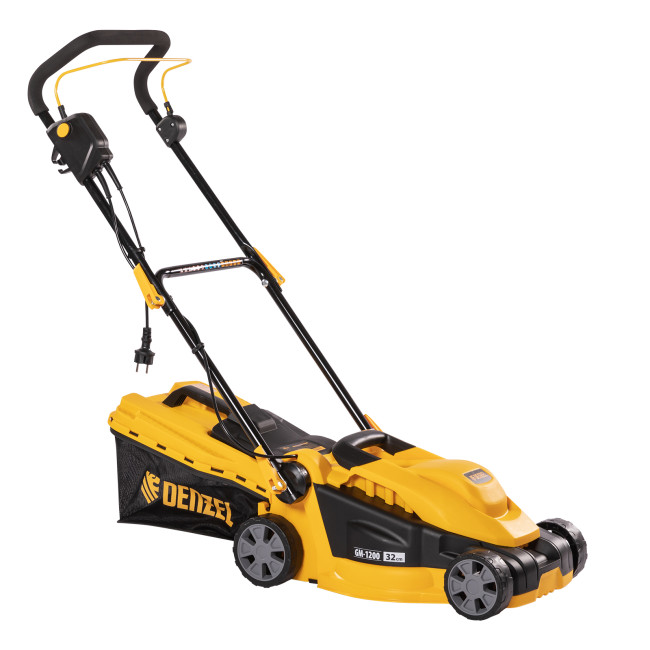 Газонокосилка электрическая GM-1200, 1200 Вт, ширина 32 см, 3 уровня, травосборник 25 л. Denzel в Новосибирске