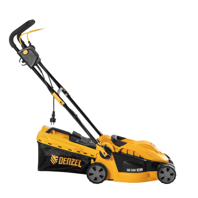 Газонокосилка электрическая GM-1200, 1200 Вт, ширина 32 см, 3 уровня, травосборник 25 л. Denzel в Новосибирске
