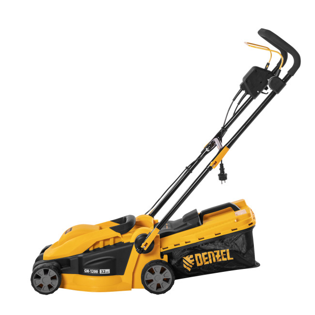 Газонокосилка электрическая GM-1200, 1200 Вт, ширина 32 см, 3 уровня, травосборник 25 л. Denzel в Новосибирске