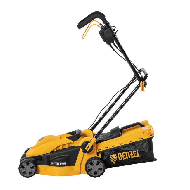 Газонокосилка электрическая GM-1200, 1200 Вт, ширина 32 см, 3 уровня, травосборник 25 л. Denzel в Новосибирске