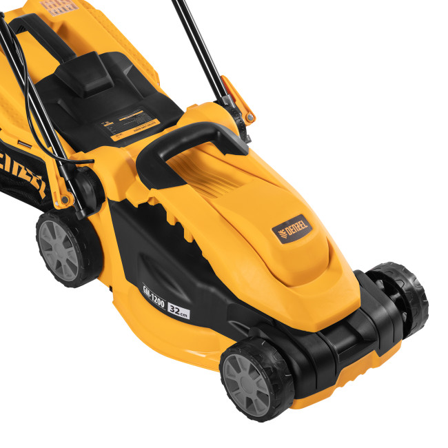 Газонокосилка электрическая GM-1200, 1200 Вт, ширина 32 см, 3 уровня, травосборник 25 л. Denzel в Новосибирске
