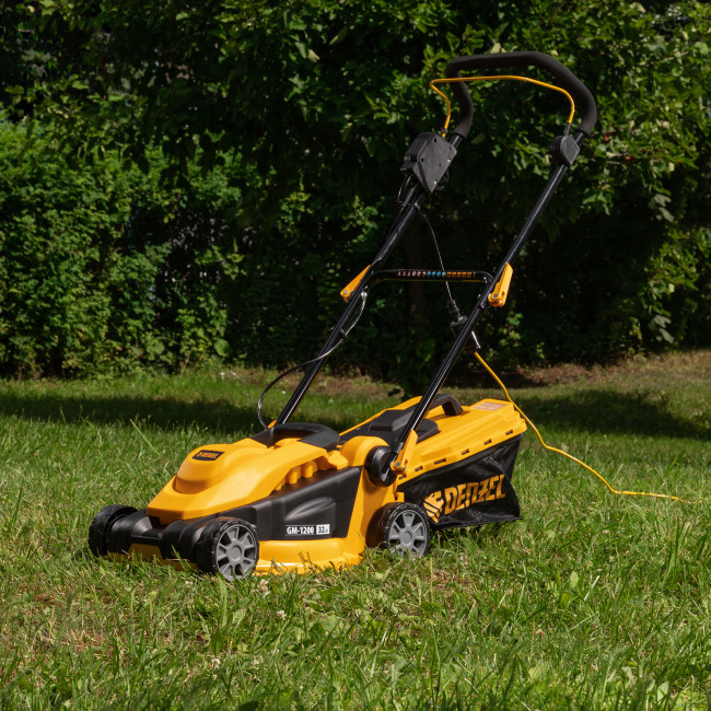 Газонокосилка электрическая GM-1200, 1200 Вт, ширина 32 см, 3 уровня, травосборник 25 л. Denzel в Новосибирске