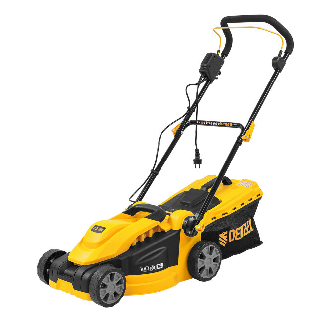 Газонокосилка электрическая GM-1600, 1600 Вт, ширина 36 см, 3 уровя, травосборник 35 л. Denzel в Новосибирске