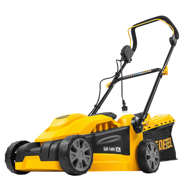 Газонокосилка электрическая GM-1600, 1600 Вт, ширина 36 см, 3 уровя, травосборник 35 л. Denzel в Новосибирске