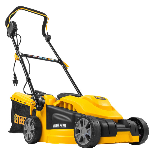 Газонокосилка электрическая GM-1600, 1600 Вт, ширина 36 см, 3 уровя, травосборник 35 л. Denzel в Новосибирске