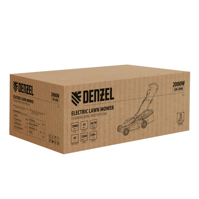 Газонокосилка электрическая GM-2000, 2000 Вт, ширина 43 см, 6 уровней, травосборник 45 л. Denzel в Новосибирске
