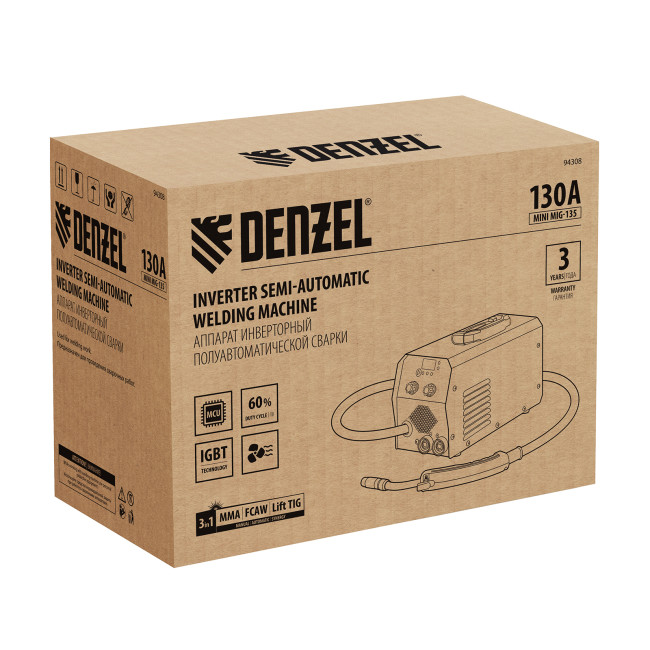 Аппарат инвертор. полуавтомат. сварки Mini MIG-135, 130 А, ПВ 60%// Denzel в Новосибирске