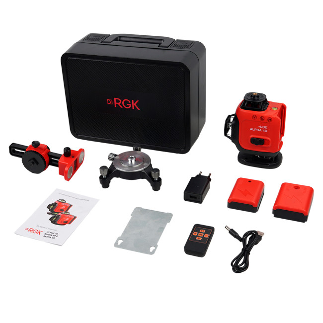 Лазерный уровень RGK ALPHA 4D с зелёным лучом в Новосибирске Лазерный уровень RGK ALPHA 4D с зелёным лучом в Новосибирске