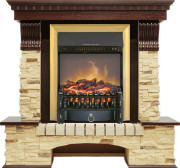 Каминокомплект Pierre Luxe угловой - Темный дуб / Сланец с очагом Fobos FX M Brass