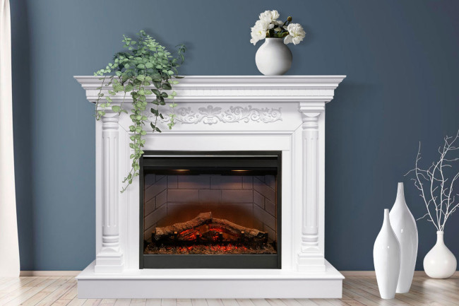 Каминокомплект Sicilia - Белый дуб с очагом Symphony 26'' DF2624L-INT в Новосибирске