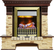 Каминокомплект Pierre Luxe - Темный дуб / Сланец (Высота 1005мм) с очагом Danville Antique Brass FB2 Каминокомплект Pierre Luxe - Темный дуб / Сланец (Высота 1005мм) с очагом Danville Antique Brass FB2