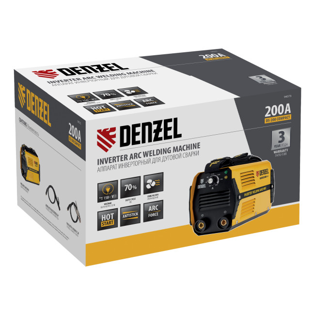 Аппарат инверторный дуговой сварки DS-200 Compact, 200 А, ПВ 70%, диаметр электрода 1.6-5 мм Denzel в Новосибирске