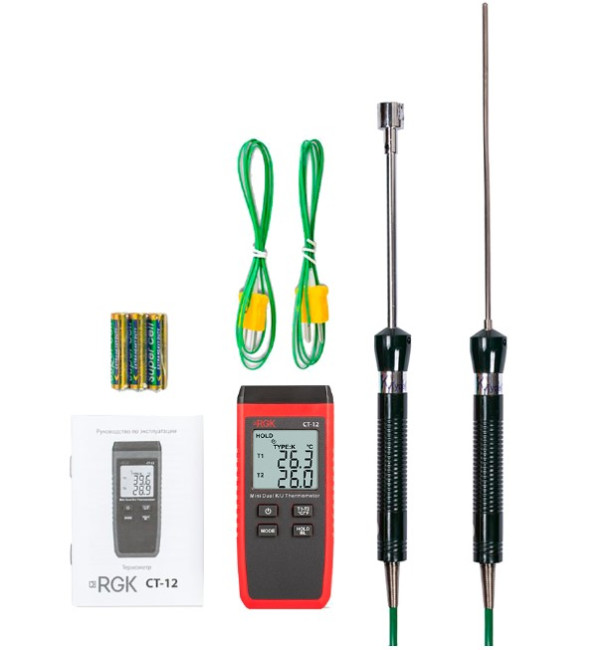 Термометр RGK CT-12 с погружным зондом температуры TR-10W и поверхностным зондом TR-10S с поверкой в Новосибирске