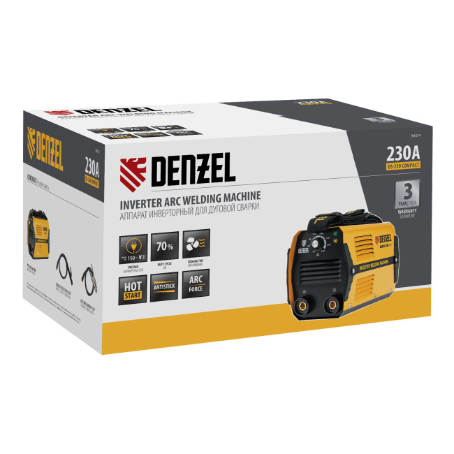 Аппарат инверторный дуговой сварки DS-230 Compact, 230 А, ПВ 70%, диаметр электрода 1.6-5 мм Denzel в Новосибирске