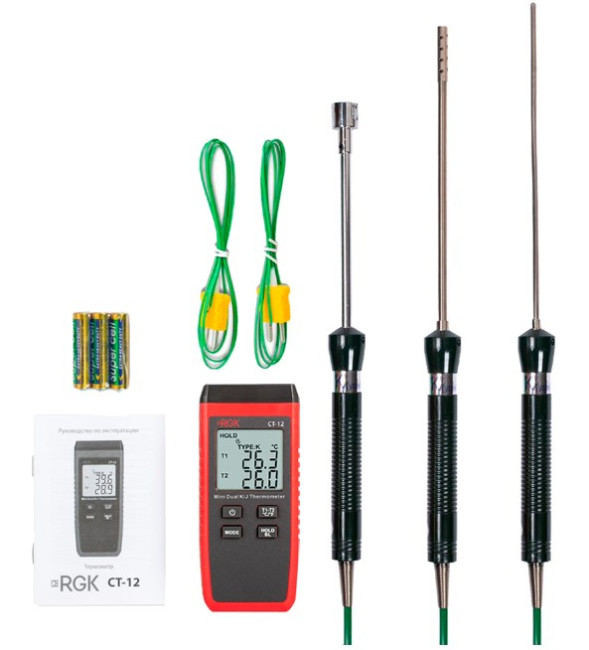 Термометр RGK CT-12 с зондом температуры воздуха TR-10A, поверхностным зондом TR-10S и погружным зондом температуры TR-10W в Новосибирске