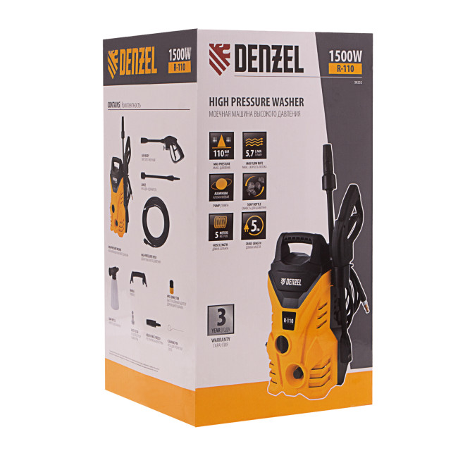 Моечная машина высокого давления R-110, 1500 Вт, 110 бар, 5,7 л/мин, переносная Denzel в Новосибирске
