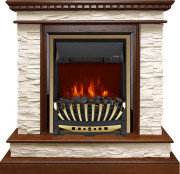 Каминокомплект Calgary - Дуб / Сланец бежевый с очагом Aspen Gold