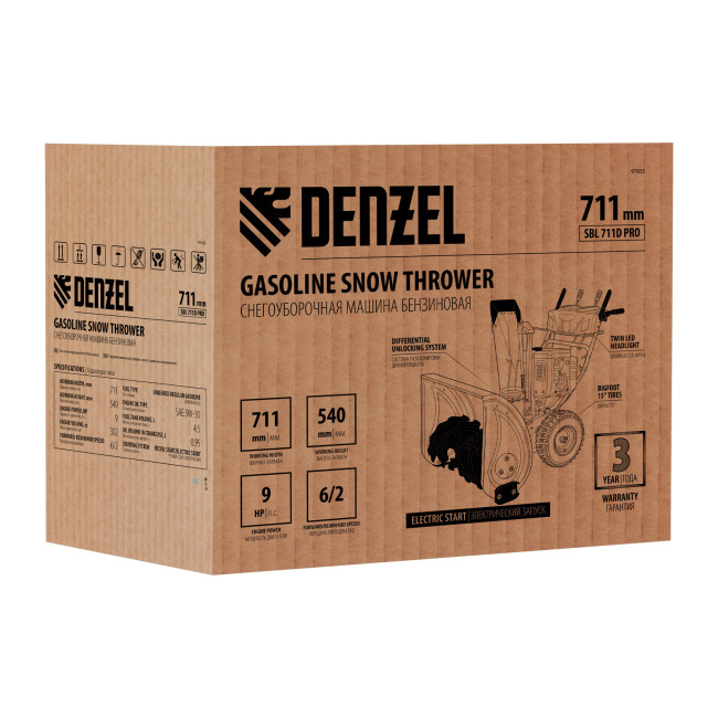 Бензиновая снегоуборочная машина SBL 711D PRO, 302cc, эл.старт, фара, обогрев, блок. дифф. Denzel в Новосибирске