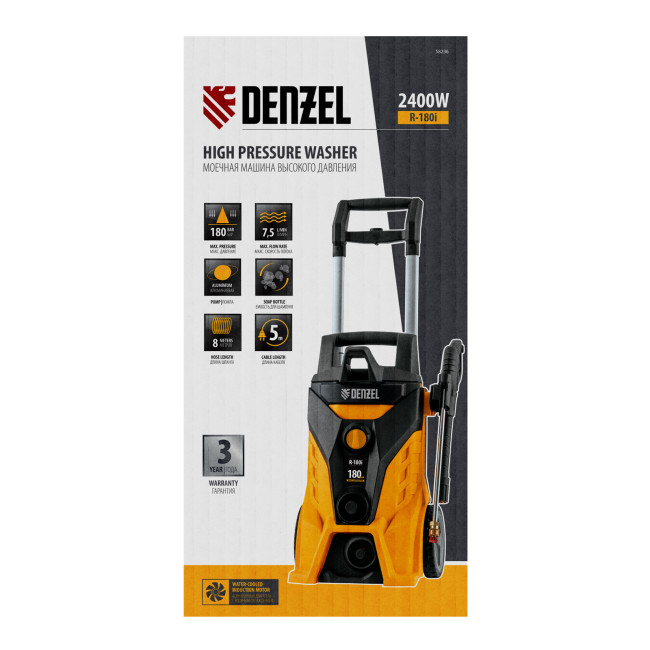 Моечная машина высокого давления R-180i, 2400 Вт, 180 бар, 7.5 л/мин, асинхронный двигатель Denzel в Новосибирске