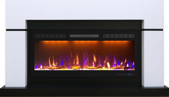 Каминокомплект Lindos - Белый с черным (Ширина 1470мм) с очагом Crystal 40 RF в Новосибирске
