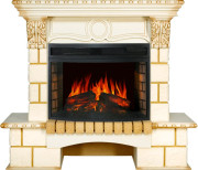 Каминокомплект Pierre Luxe угловой - Шампань / Слоновая кость с патиной с очагом Dioramic 25 LED FX