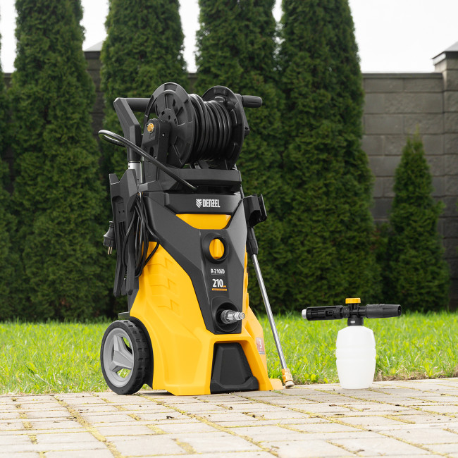 Моечная машина высокого давления R-210iD, 2600 Вт, 210 бар, 8.0 л/мин, асинхронный двигатель, барабан Denzel в Новосибирске