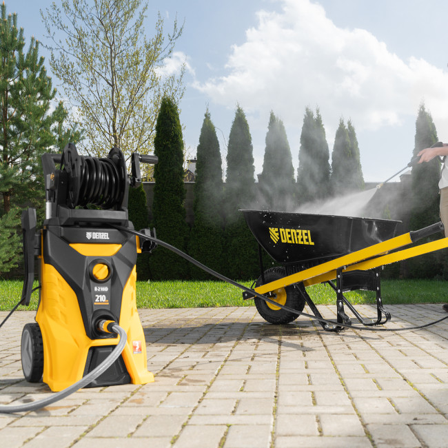 Моечная машина высокого давления R-210iD, 2600 Вт, 210 бар, 8.0 л/мин, асинхронный двигатель, барабан Denzel в Новосибирске