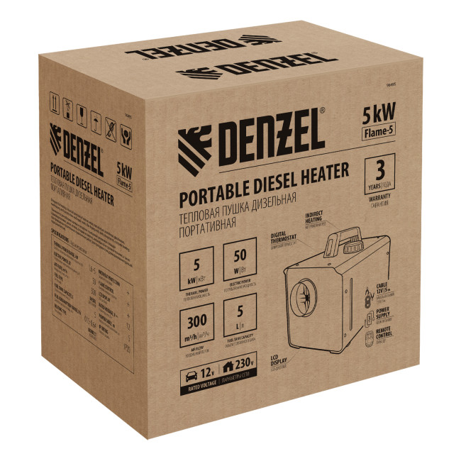 Дизельная тепловая портативная пушка  Flame-5, 5кВт, 300м3/ч, непр.наг., циф. терм. Denzel в Новосибирске