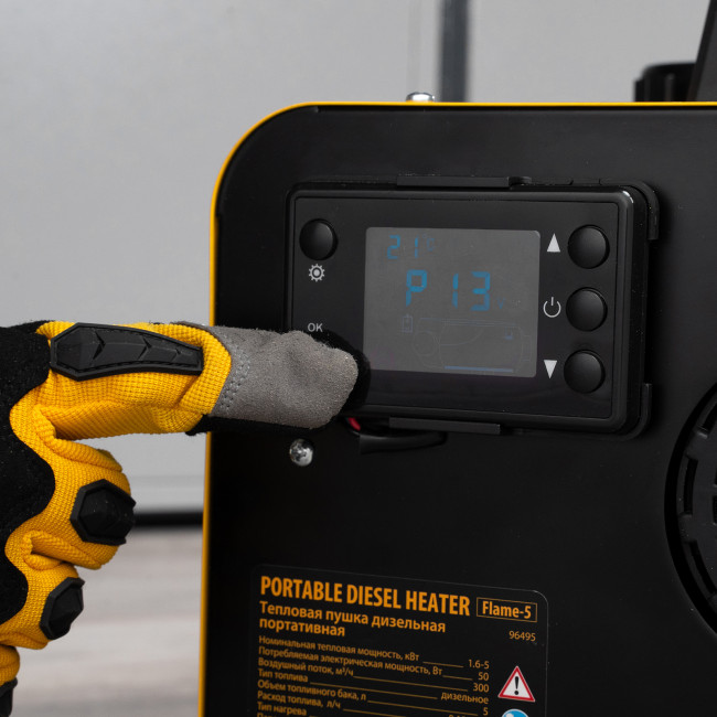 Дизельная тепловая портативная пушка  Flame-5, 5кВт, 300м3/ч, непр.наг., циф. терм. Denzel в Новосибирске