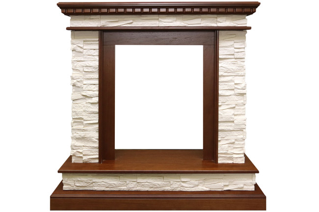 Каминокомплект Calgary - Дуб / Сланец бежевый с очагом Fobos FX M Brass в Новосибирске