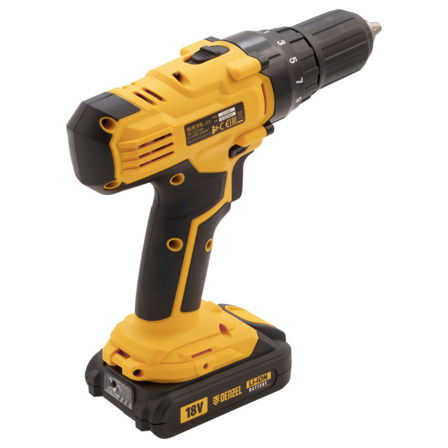 Дрель-шуруповерт аккумуляторная CDL-IB-18-02, Li-Ion, 18 В, 2 акк. Denzel в Новосибирске