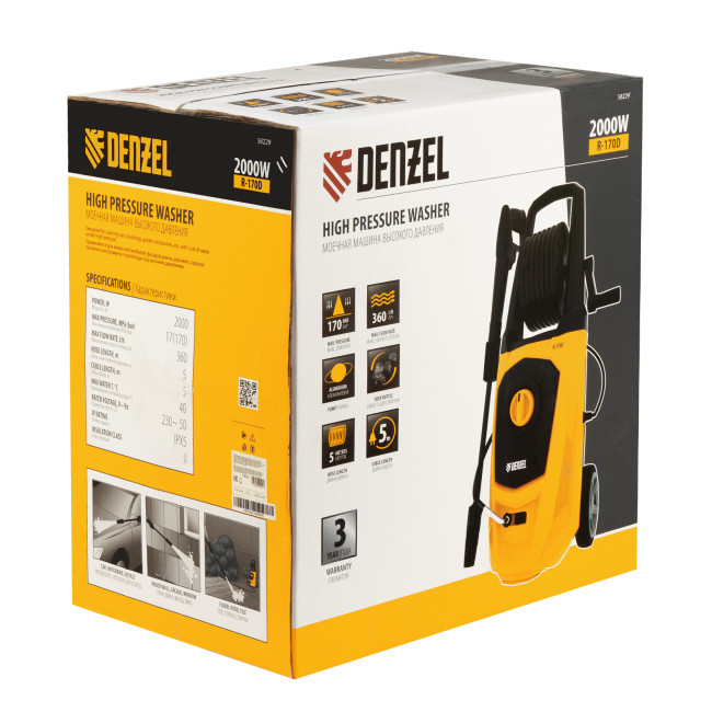 Моечная машина высокого давления R-170D, 2000 Вт, 170 бар, 360 л/ч, с барабаном Denzel в Новосибирске