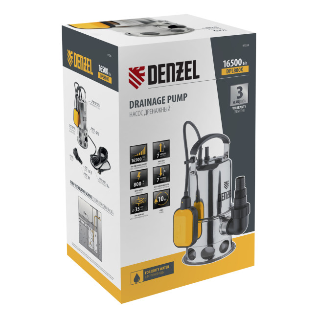 Дренажный насос DPL800X, 800 Вт, подъем 7 м, 16500 л/ч Denzel в Новосибирске Дренажный насос DPL800X, 800 Вт, подъем 7 м, 16500 л/ч Denzel в Новосибирске