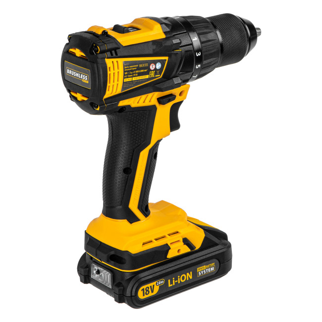 Дрель-шуруповерт аккумуляторная, бесщет. BLDL-IB-18-02, Li-Ion, 18 В, 2 акк. Denzel в Новосибирске