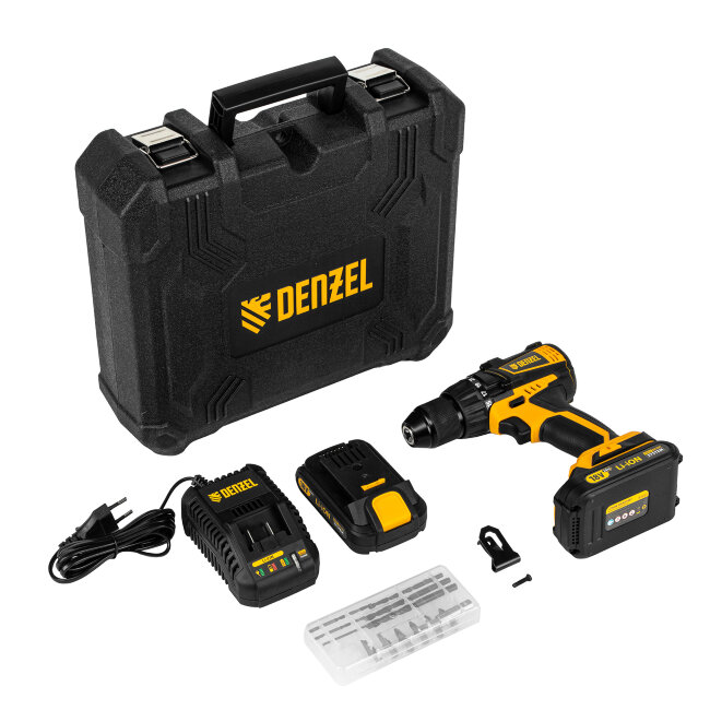 Дрель-шуруповерт аккумуляторная, бесщет. BLDL-IB-18-02, Li-Ion, 18 В, 2 акк. Denzel в Новосибирске
