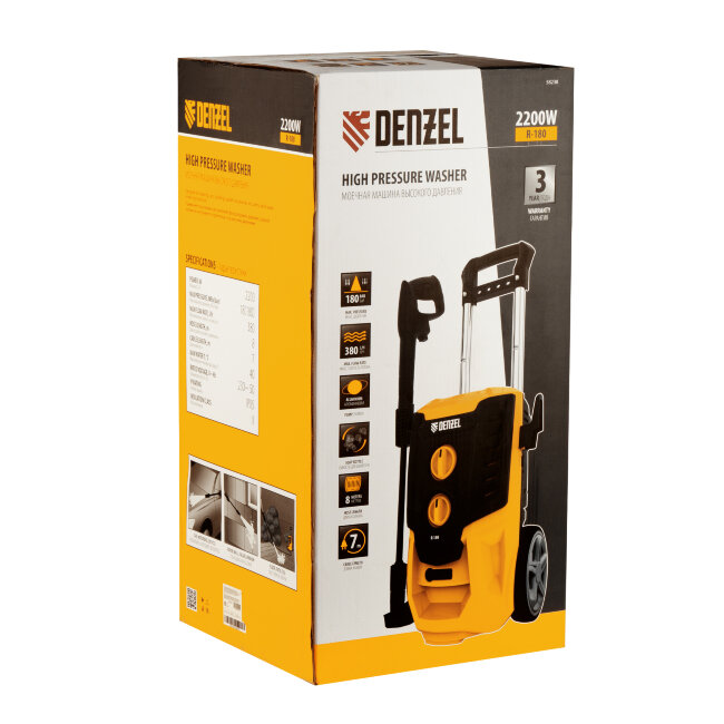 Моечная машина высокого давления R-180, 2200 Вт, 180 бар, 380 л/ч, колесная Denzel в Новосибирске