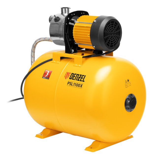 Насосная станция PSL1100X, 1100 Вт, 3600 л/ч, ресивер 50 л, подъем 45 м, нержавейка Denzel в Новосибирске