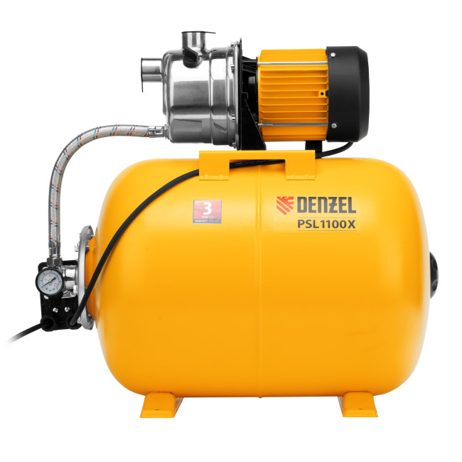 Насосная станция PSL1100X, 1100 Вт, 3600 л/ч, ресивер 50 л, подъем 45 м, нержавейка Denzel в Новосибирске
