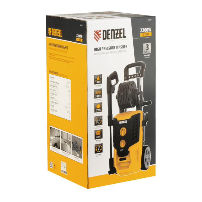Моечная машина высокого давления R-180D, 2200 Вт, 180 бар, 380 л/ч, с барабаном Denzel в Новосибирске