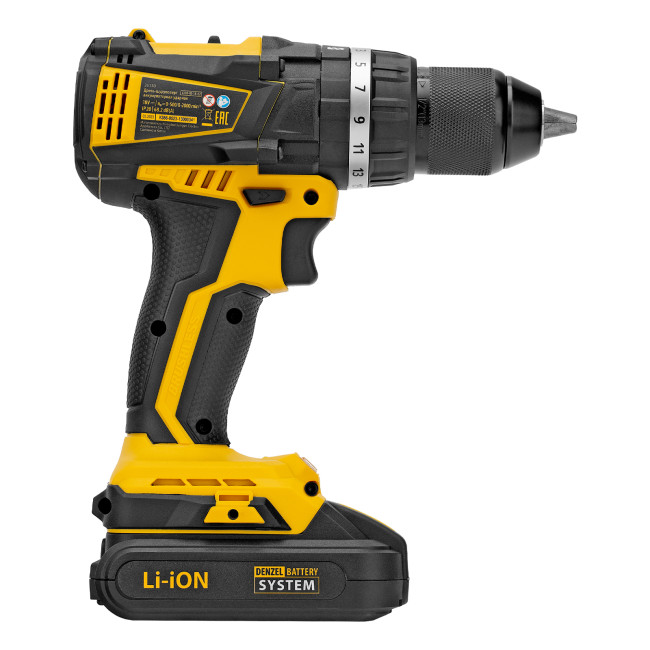 Дрель-шуруповерт аккумуляторная ударная бесщет CIDB-IB-18-02, Li-Ion, 18 В, 2 акк. Denzel в Новосибирске