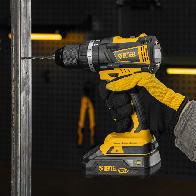 Дрель-шуруповерт аккумуляторная ударная бесщет CIDB-IB-18-02, Li-Ion, 18 В, 2 акк. Denzel в Новосибирске