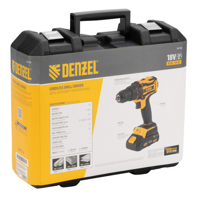 Дрель-шуруповерт аккумуляторная, бесщет. BLDL-18-02 Li-Ion, 18 В Denzel в Новосибирске