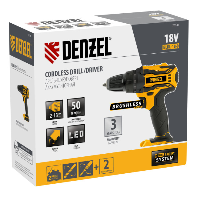 Дрель-шуруповерт аккумуляторная, бесщет. BLDL-18-0 Li-Ion, 18 В Denzel в Новосибирске