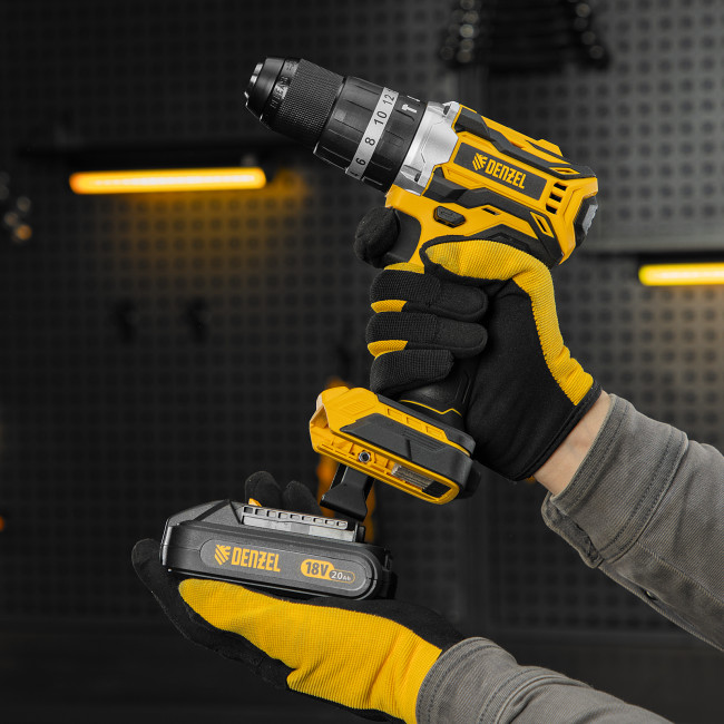 Дрель-шуруповерт аккумуляторная ударная бесщет CIDB-18-02, Li-Ion, 18 В Denzel в Новосибирске