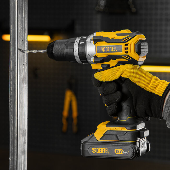 Дрель-шуруповерт аккумуляторная ударная бесщет CIDB-18-02, Li-Ion, 18 В Denzel в Новосибирске