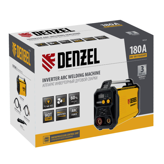 Аппарат инвертор. дуговой сварки DM-180 Standart, 180 А, ПВ 60% Denzel в Новосибирске