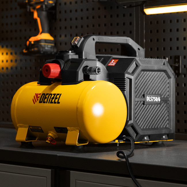 Компрессор  DLS750/6 безмасляный малошумный 750 Вт, 140 л/мин,ресивер 6 л Denzel в Новосибирске