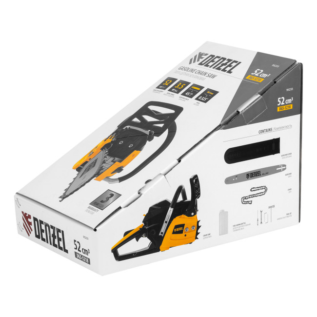 Пила цепная бензиновая DGS-5218, шина 45 см, 52 см3, 3.5 л.с, шаг 0.325, паз 1.5 мм, 72 звена Denzel в Новосибирске