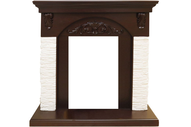 Каминокомплект Bern Сланец мелкий белый / Темный дуб с очагом Fobos FX M Brass в Новосибирске